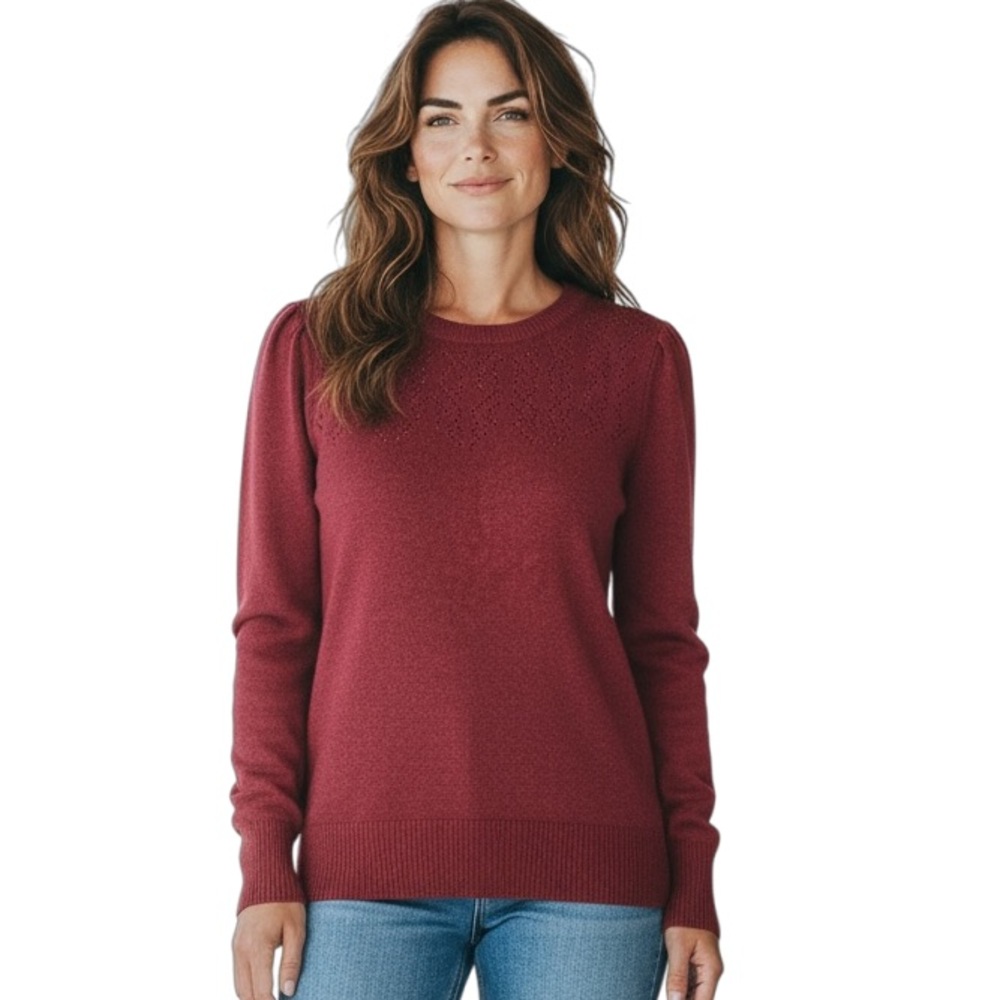 LOFT Wool Blend Pointelle Accent Sweater Brick Red New Size M